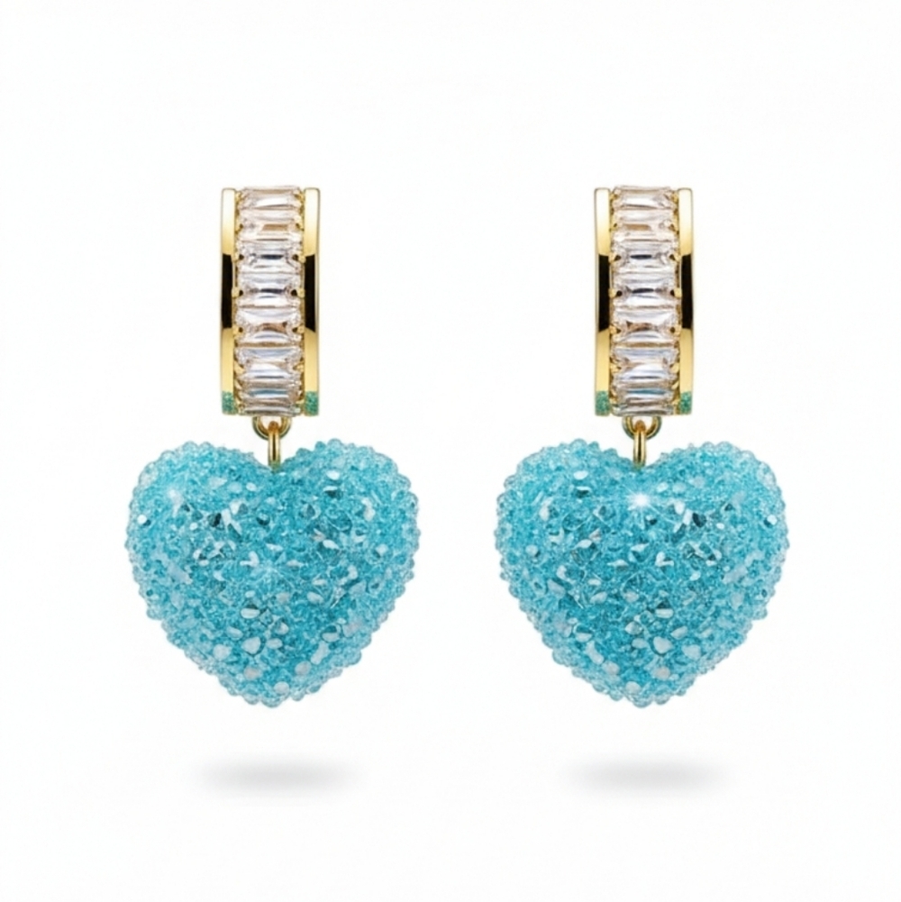 🆕️ Swarovski Inspired Blue Crystal Heart Hoop Earrings